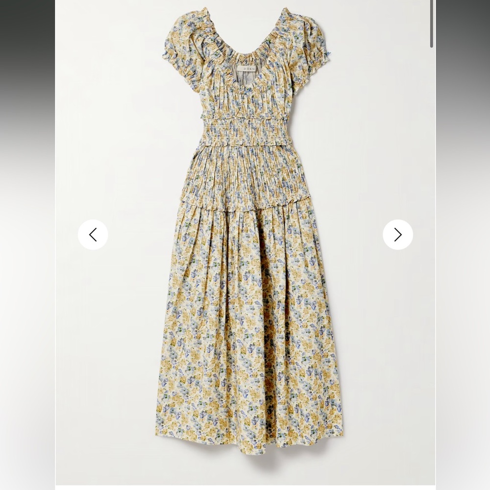 NWOT Doen Leanne shirred floral-print cotton-voile midi dress